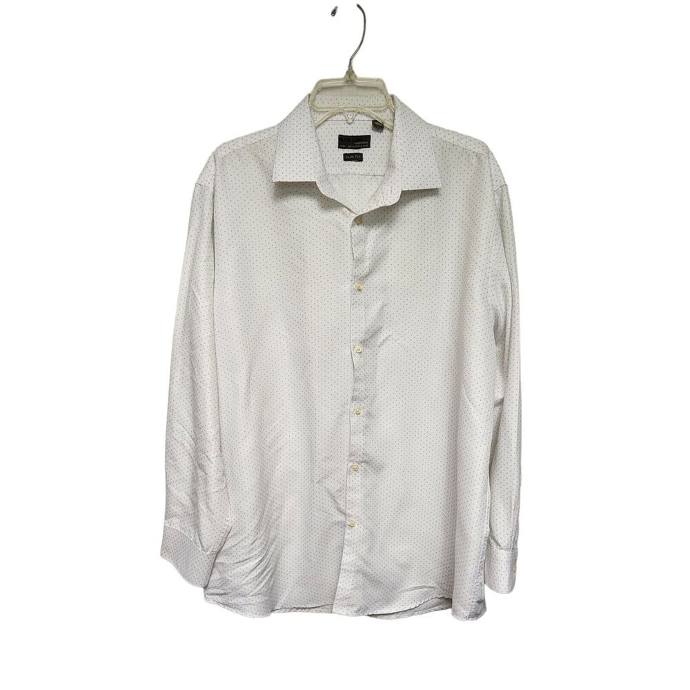 Black Label By Ruffini Men's Polka-Dots White/Gray Long Sleeve Slim-Fit 17-17½